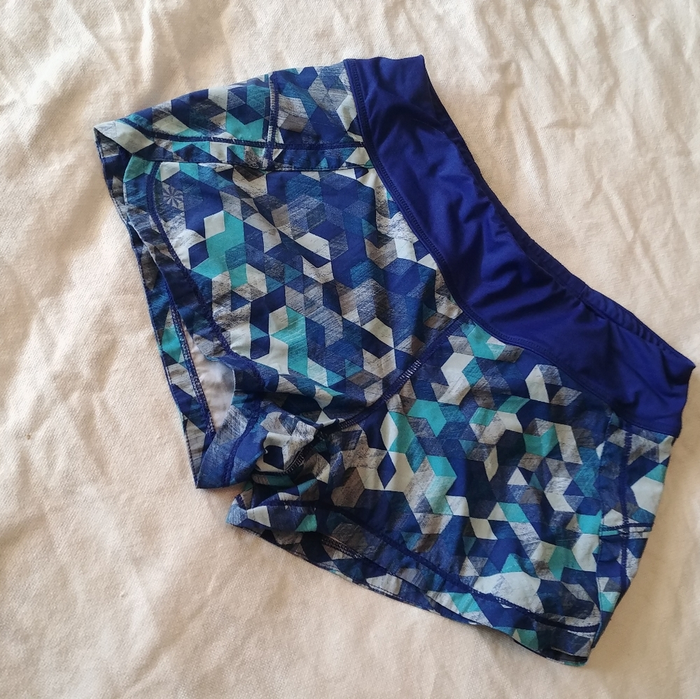 Small Blue Mosaic Athleta Running Shorts w/ Liner